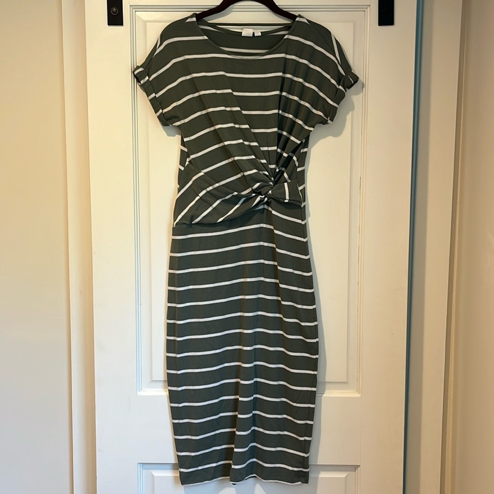 Gap Olive green and white striped dress